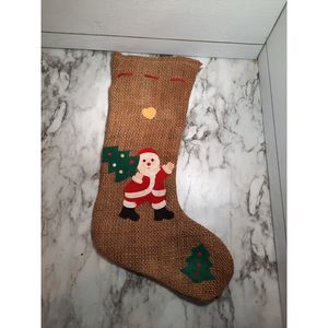 Vintage 1950's Burlap Christmas Santa Stocking